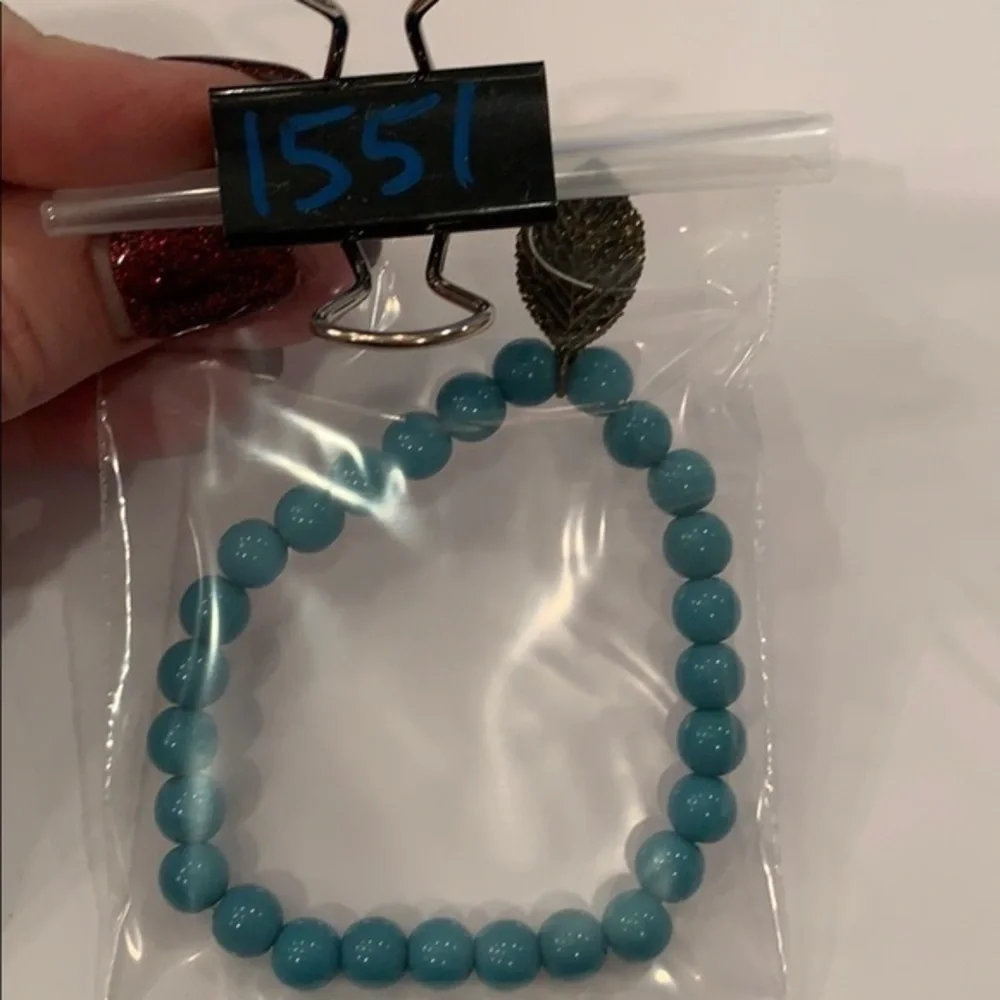 💐5/25 gold leaf turquoise acrylic beads stretch